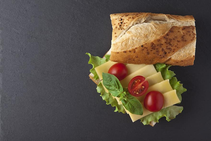 Sandwich, Fast food, formaggio, Cheddar, pomodoro, pane, presentazione, delizioso, pasto