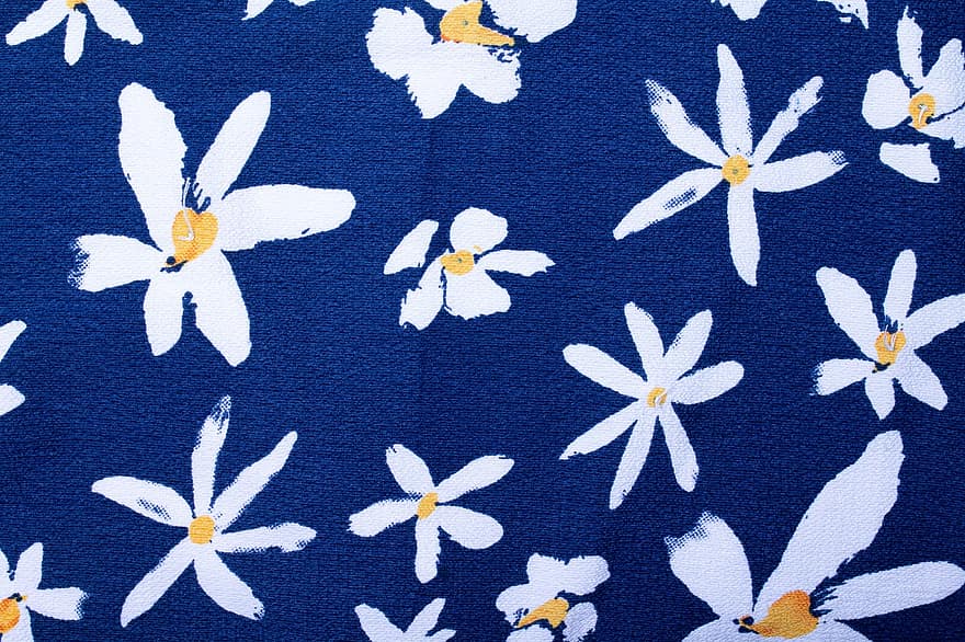 tkanina, květinové pozadí, květinovým potiskem, modré pozadí, květinový vzor, Textilní tapety, pozadí tkaniny, Pozadí, textura, tapeta na zeď