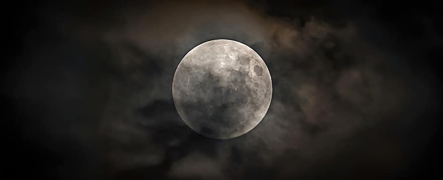 Luna, cielo, Luna llena, noche, luz de la luna, lunar, cielo oscuro, luna, fantasía, astronomía, nubes
