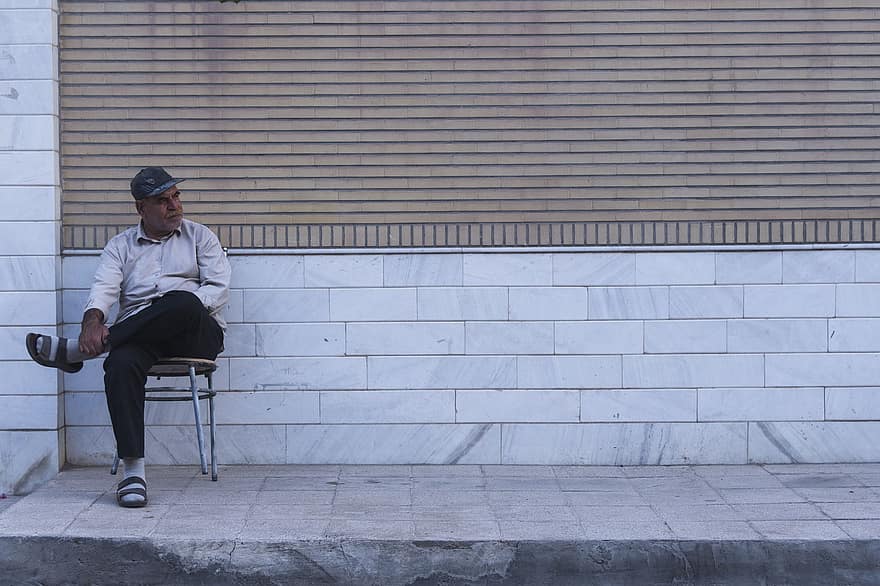 pria, jalan, Iran, pria tua, duduk, beristirahat