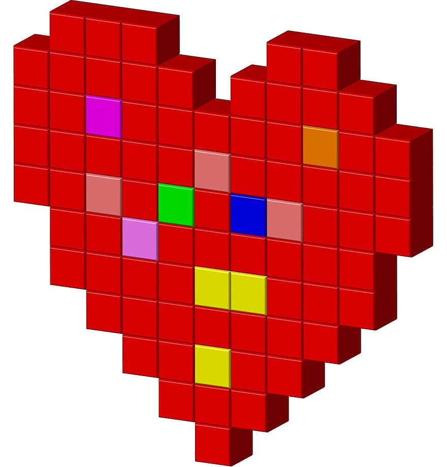 kalp, piksel, simgeler, Aşk kalbi, Aşk, sevgililer günü, sembol, romantik, şekil, tutku, küpler