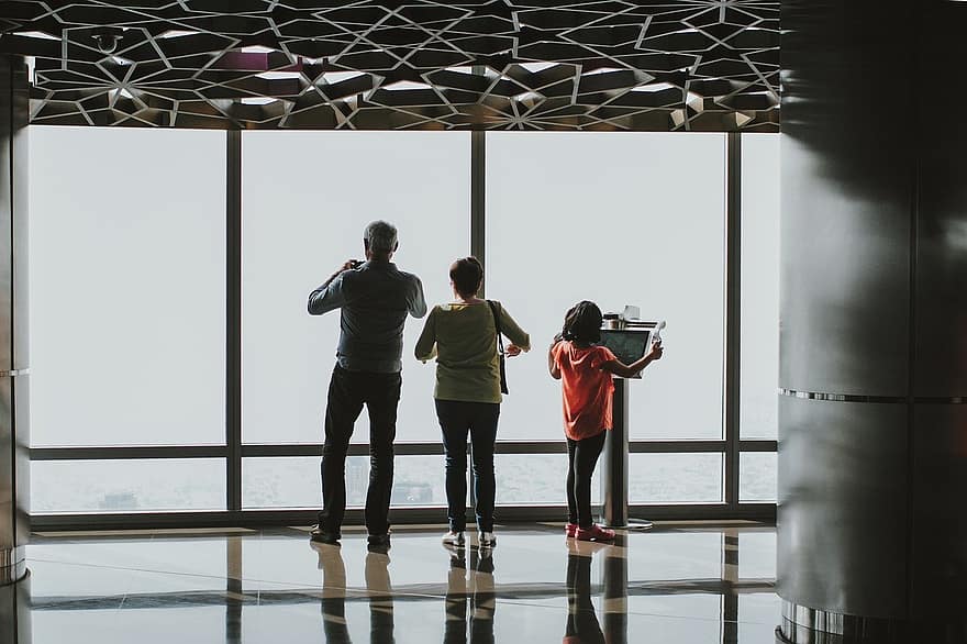 Vacation, Tourist, Burj Khalifa, Telescope, Viewpoint, Exploring, Silhouette, Window, Landmarks, Dubai, Adult