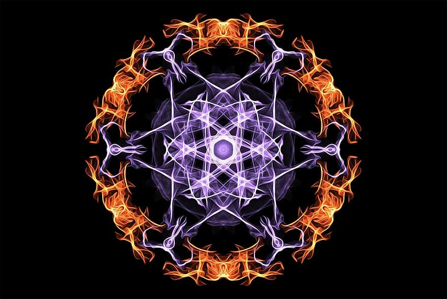 Mandala, Esoteric, Mystic, Magic, Flames, Fire, Blue, Red, Mystical, Energy, Geometry