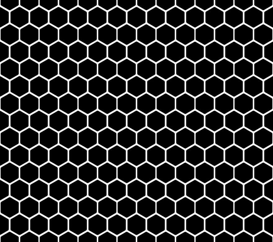 padrão hexagonal, padronizar, Preto e branco, desatado, repetir, Padrão de hexágono uniforme, fundo, geométrico, simples, forma, estrutura