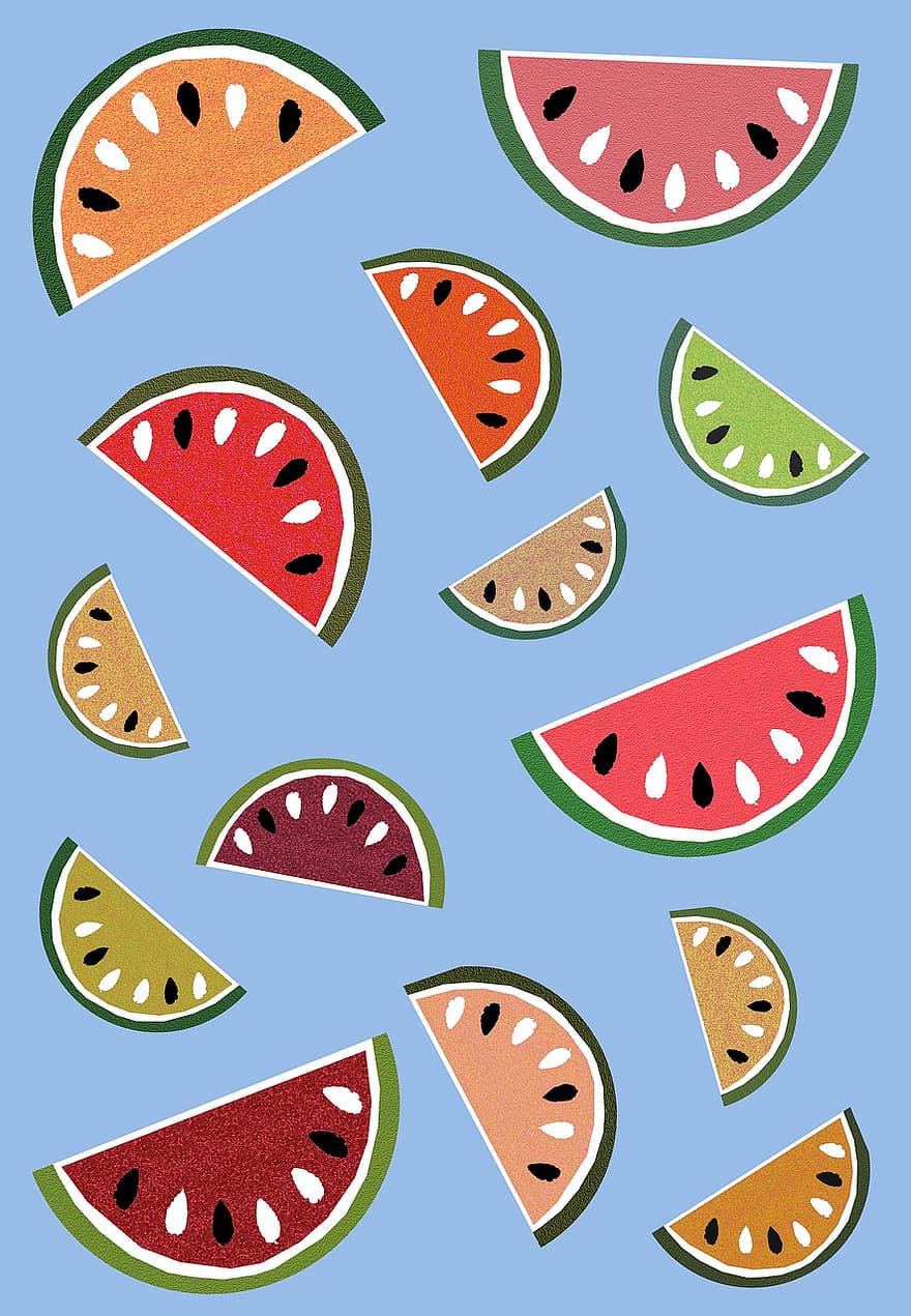 vannmelon, frukt, mønster, fargerik, design, blå, lys, kreativ, farger, blå frukt
