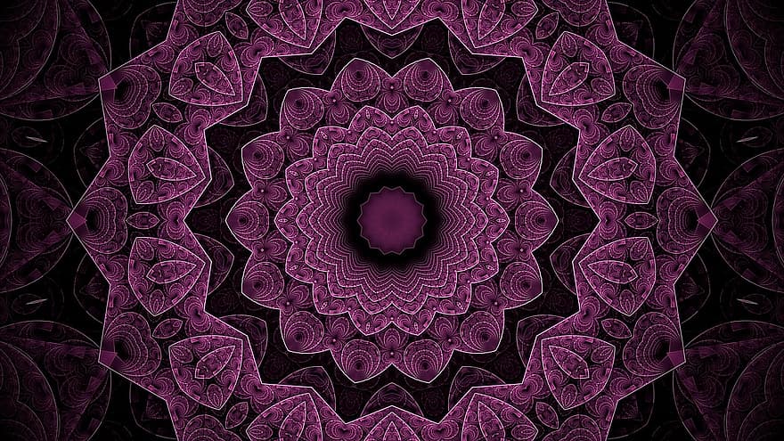 rosetón, caleidoscopio, patrón floral, mandala, fondo violeta, fondo de pantalla violeta, Art º, papel pintado, modelo, decoración, resumen