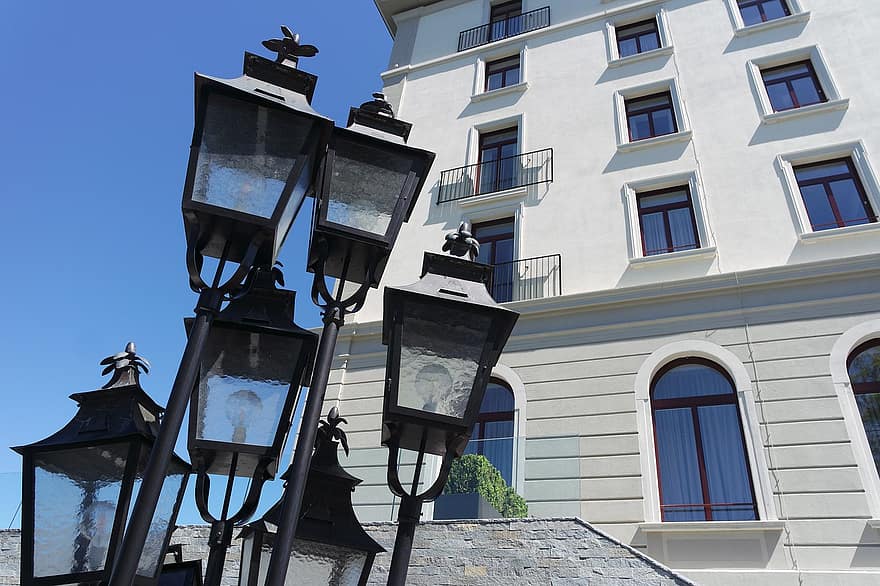Hotel, udvej, lamper, belysning, arkitektur, Schweiz