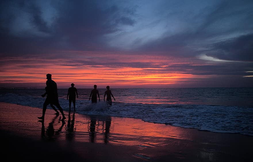 Playa de Alappuzha, playa, puesta de sol, Kerala, alappuzha, Oceano, cielo, India, noche, oscuridad