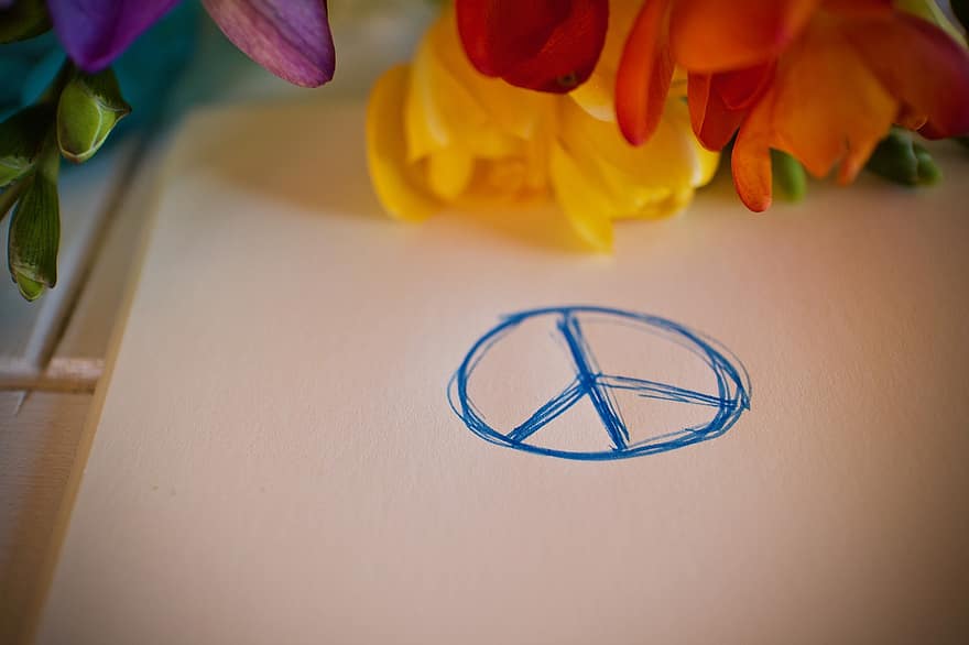 béke, béke szimbólum, pacifista, virágok, rajz, háttér, csokor, közelkép, virág, háttérrel, levél növényen