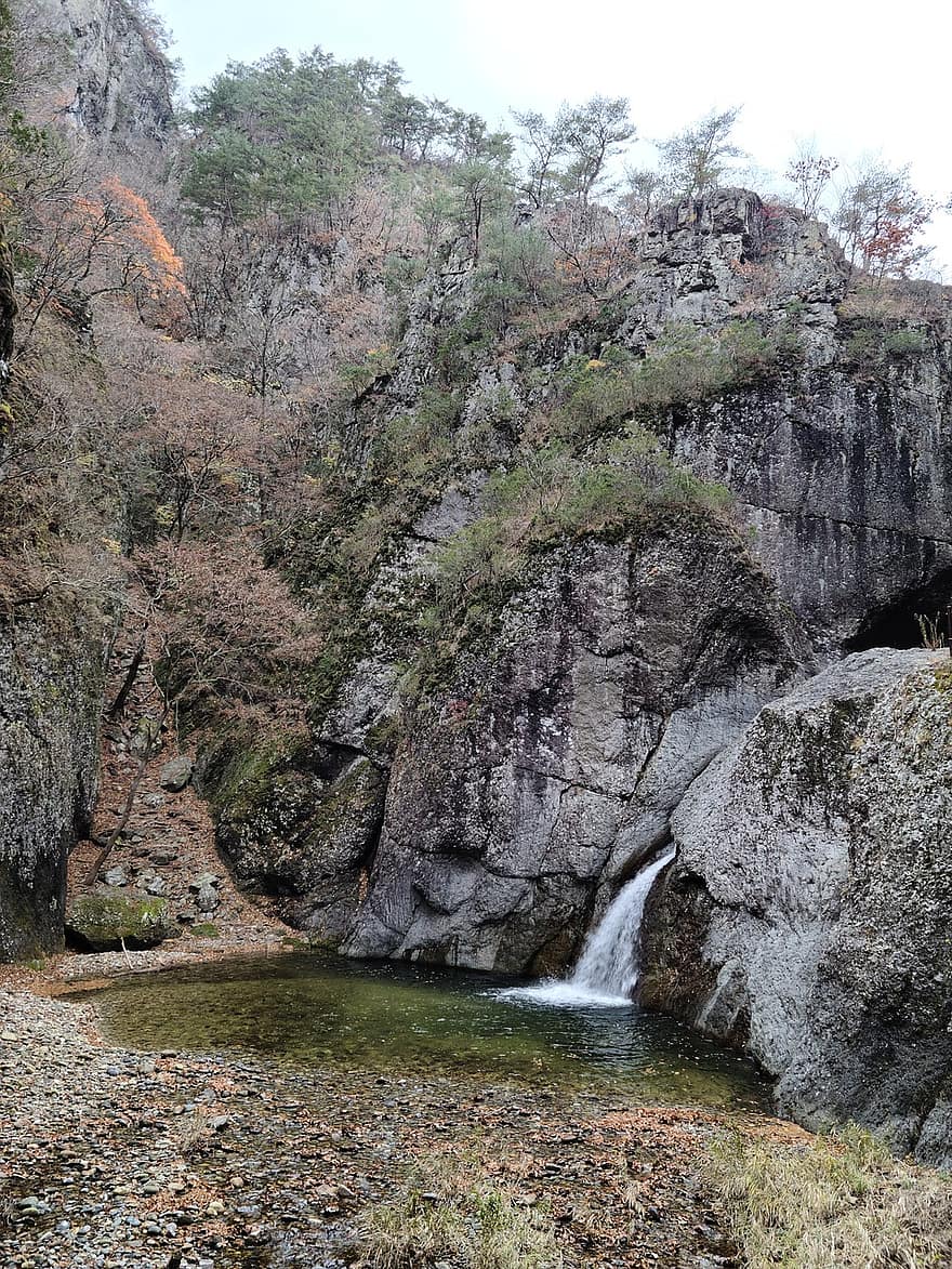 Hrabstwo Cheongsong, Park Narodowy Juwangsan, wodospad, las, góry, Natura