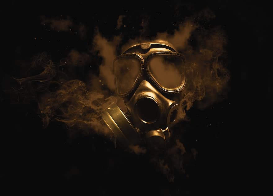màscara de gas, fum, gas, màscara, fosc, gòtic, tòxics, oxigen, industrial, guerra, eteri