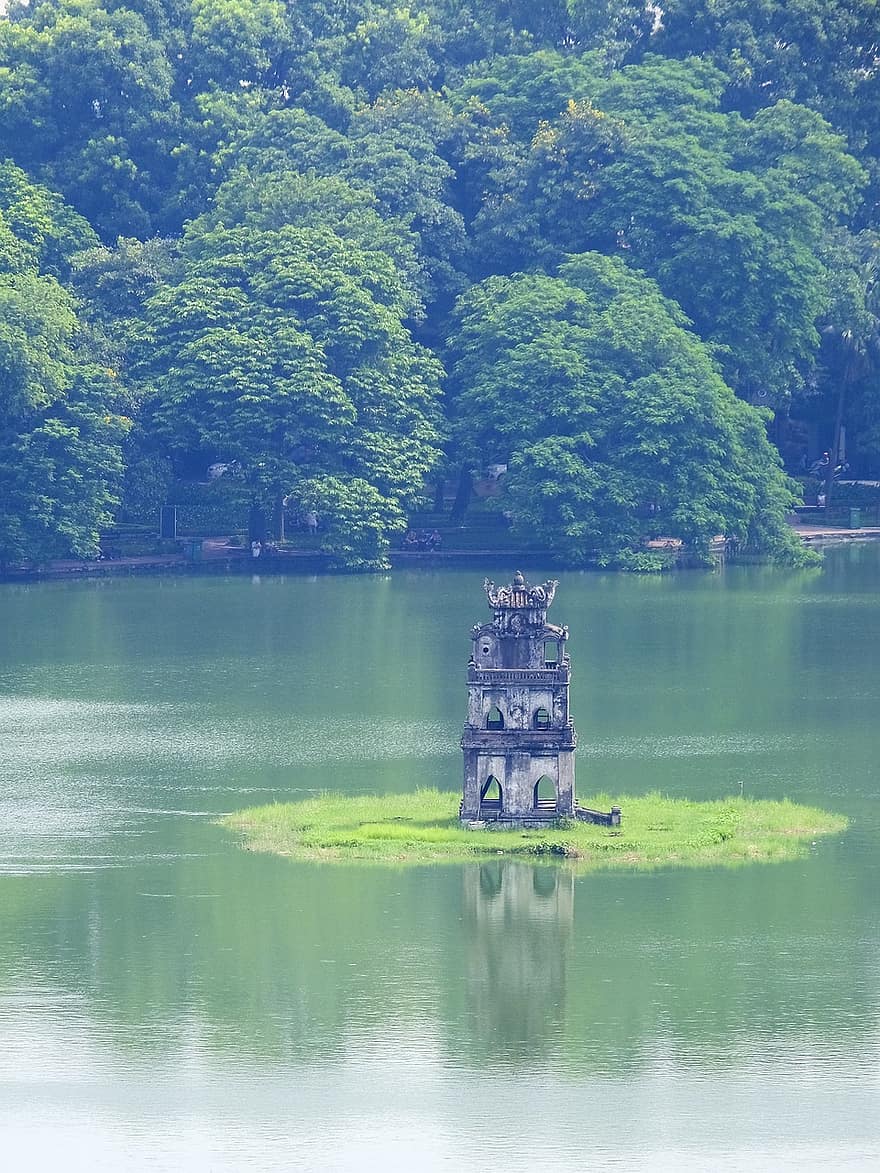 teknős torony, kard tó, hoan kiem tó, Hanoi, építészet, nyak, régi, Vietnam, utazás, cél, soi labda