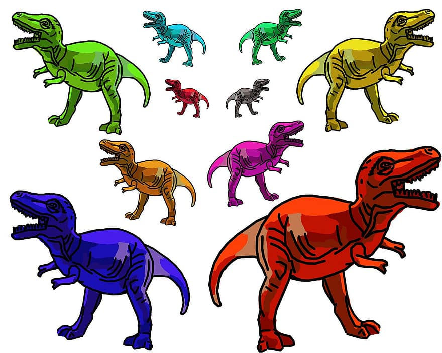 Regenbogen, rot, Blau, Grün, Orange, Gelb, Rosa, lila, bunt, mehrfarbig, Dinosaurier