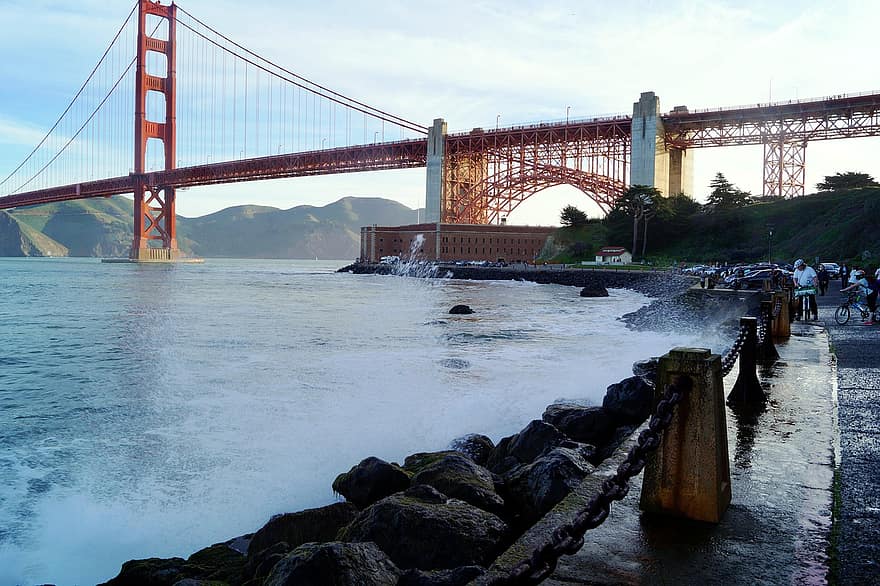 San Francisco, Golden Gate híd, Kalifornia, híd, utazás, híres hely, víz, építészet, szürkület, kék, szállítás