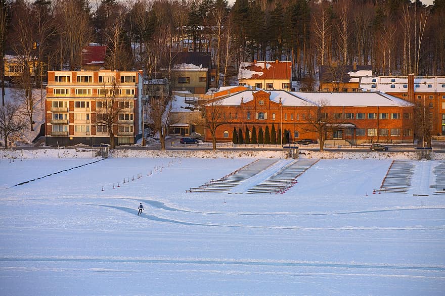 lappeenranta, Finlandia, kota, salju, musim dingin, olahraga, musim, Es, bermain ski, pemandangan, gunung