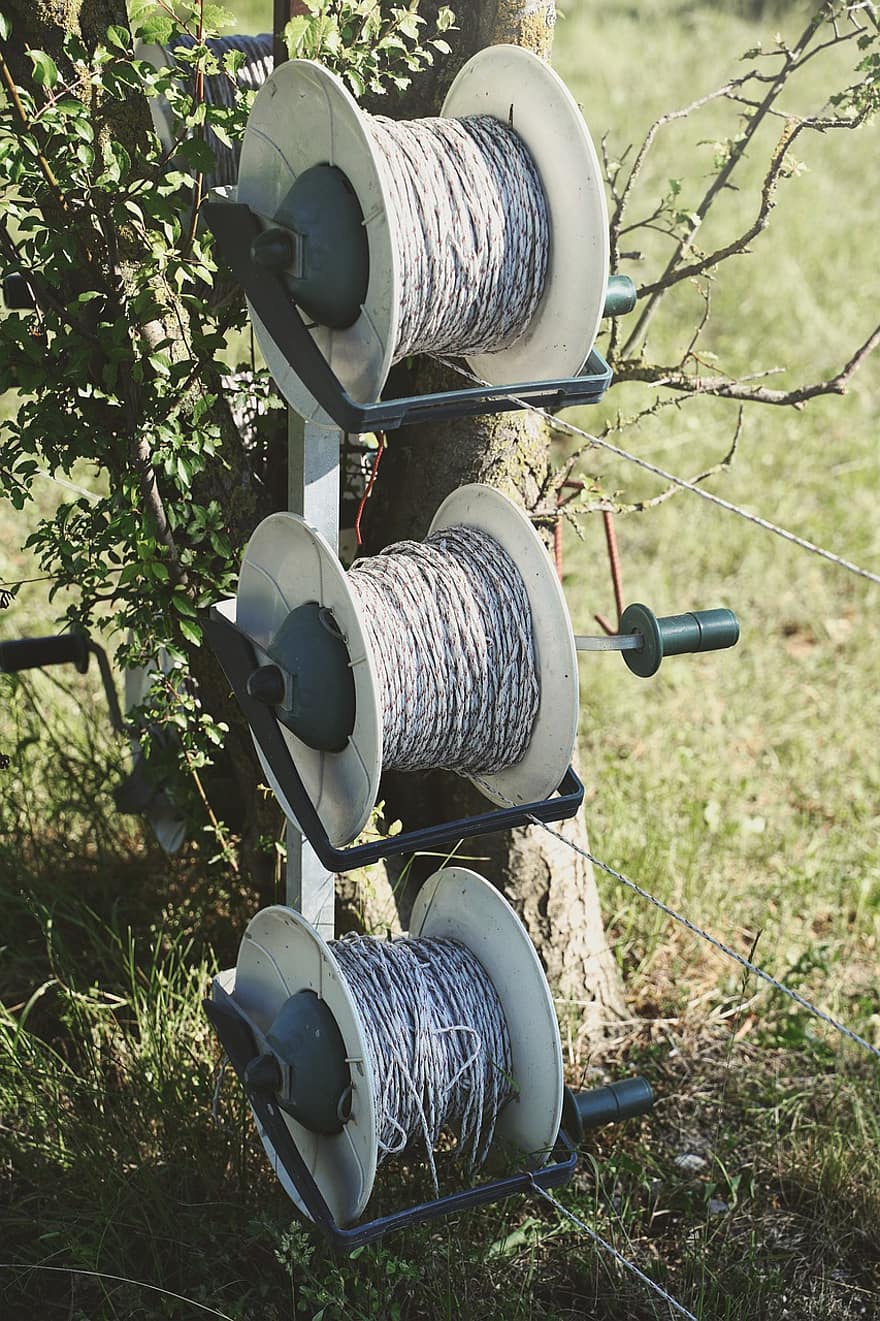 Fence, Electric Fence, Coil, Role, Line, rope, spool, thread, sewing, close-up, string