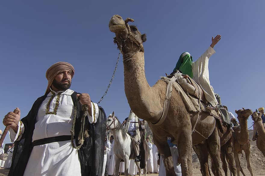 Arabilaiset ihmiset, kameli, eläin, Qom, Iran, Osanottajateatteri, Tazieh, Ghadir Khummin tapahtuma, Shia, islamilainen, uskonto