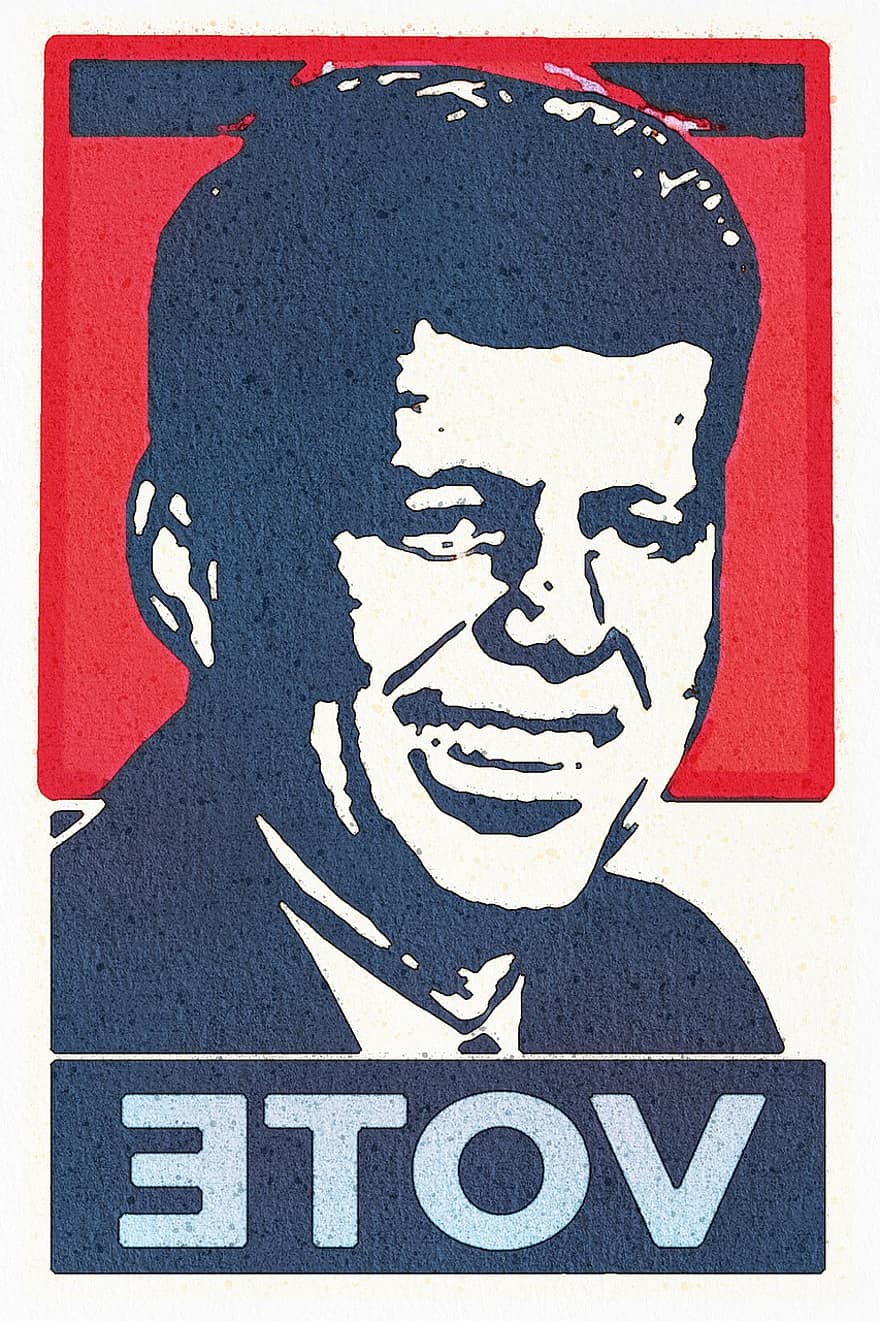 수채화, 존 F 케네디 포스터, 투표 포스터, 케네디 대통령, JFK, 투표, 빨간색 흰색 파란색, 케네디, 대통령, 미국, 암살당한