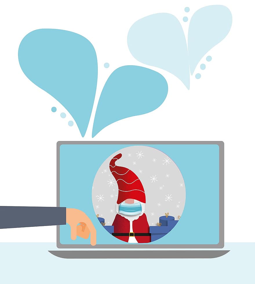 компютър, Дядо Коледа, подарък, Санта шапка, магазин, дигитален, Коледа, онлайн пазаруване, интернет