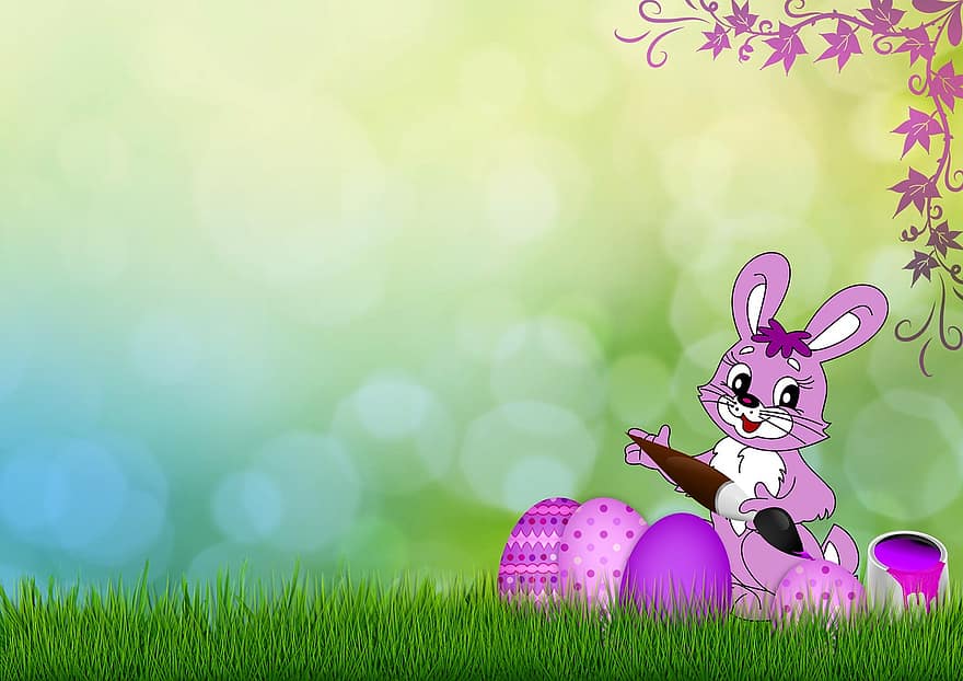 Pascua de Resurrección, huevo, hierba, conejo de Pascua, cepillo, color, pintar, Felices Pascuas, fondo, vistoso, huevos de colores