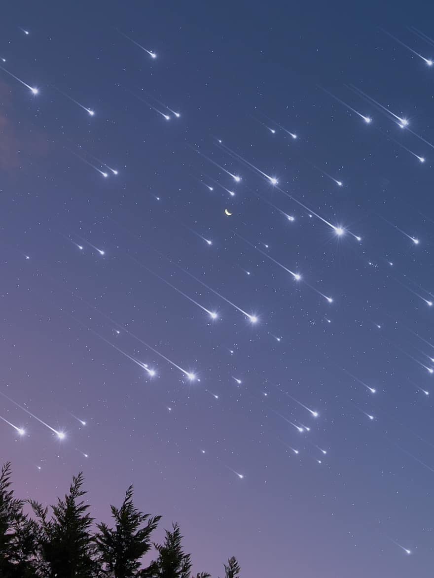 meteorītu lietus, zvaigžņotas debesis, debesis, raksturs, zvaigznes, naktī, zvaigzne, telpa, galaktika, piena ceļš, astronomija