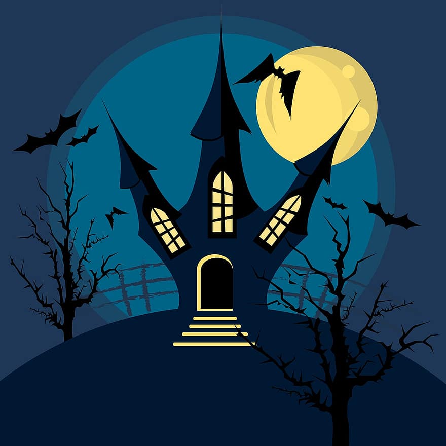 Víspera de Todos los Santos, fondo de halloween, cartel de halloween, noche, escalofriante, árbol, octubre, oscuro, ilustración, horror, vector