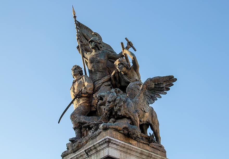 statue, ville, Rome, Italie, monument, monument victor emmanuel