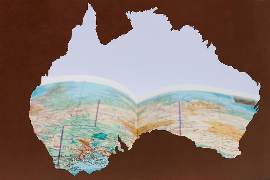 Australia, silhouette, laserskjæring, brun, kontinent, atlas