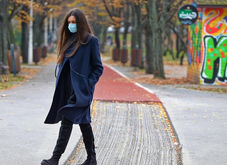 Woman, Mask, Covid-19, Pandemic, women, one person, autumn, lifestyles, young adult, adult, city life
