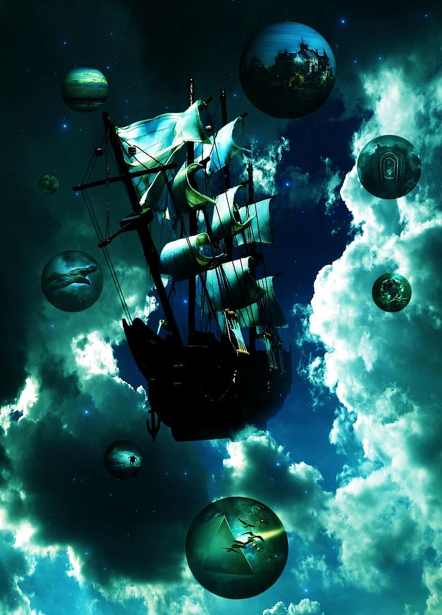 Drømmenes skip, seilskip, skyer skip, skip, sjømann, Skyer Segler, dekke, drøm, fantasi