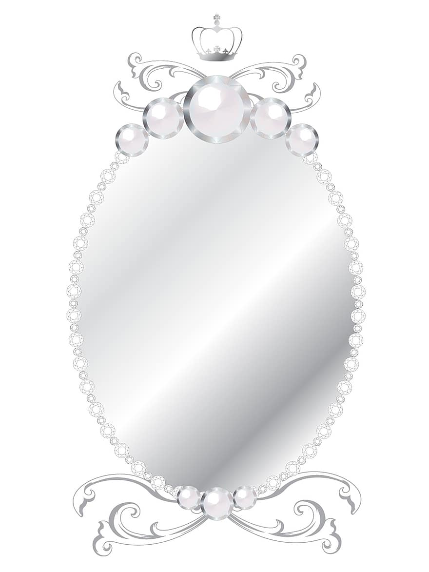 zrcadlo, rám, koruna, perla, vinobraní, stříbrný, klenot, ornamentální, dekorace, luxus, vyšperkovaný