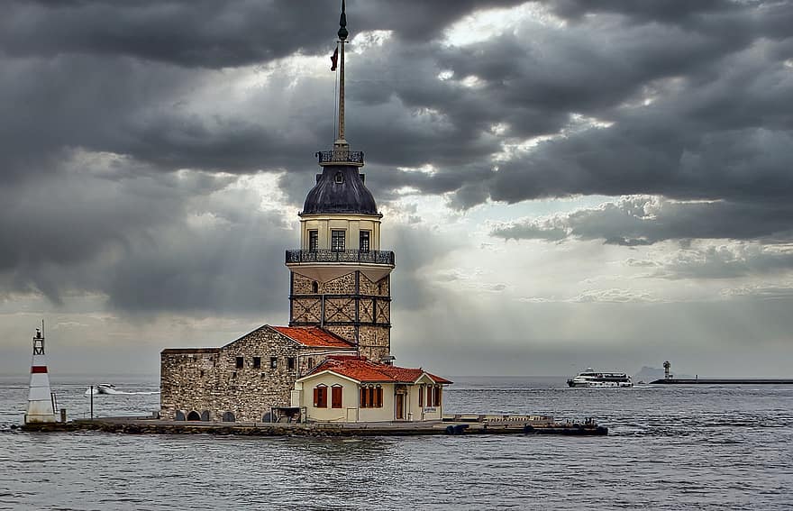 casa, construção, Peru, Istambul, Leanderturm, Bósforo, ilha, arquitetura, lugar famoso, agua, embarcação náutica
