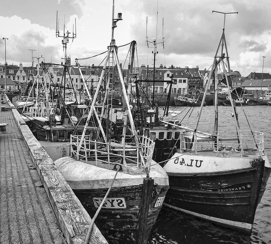 Ships, Boats, Port, Dock, Harbor, Marina, Black And White, nautical vessel, fishing, commercial dock, fishing industry