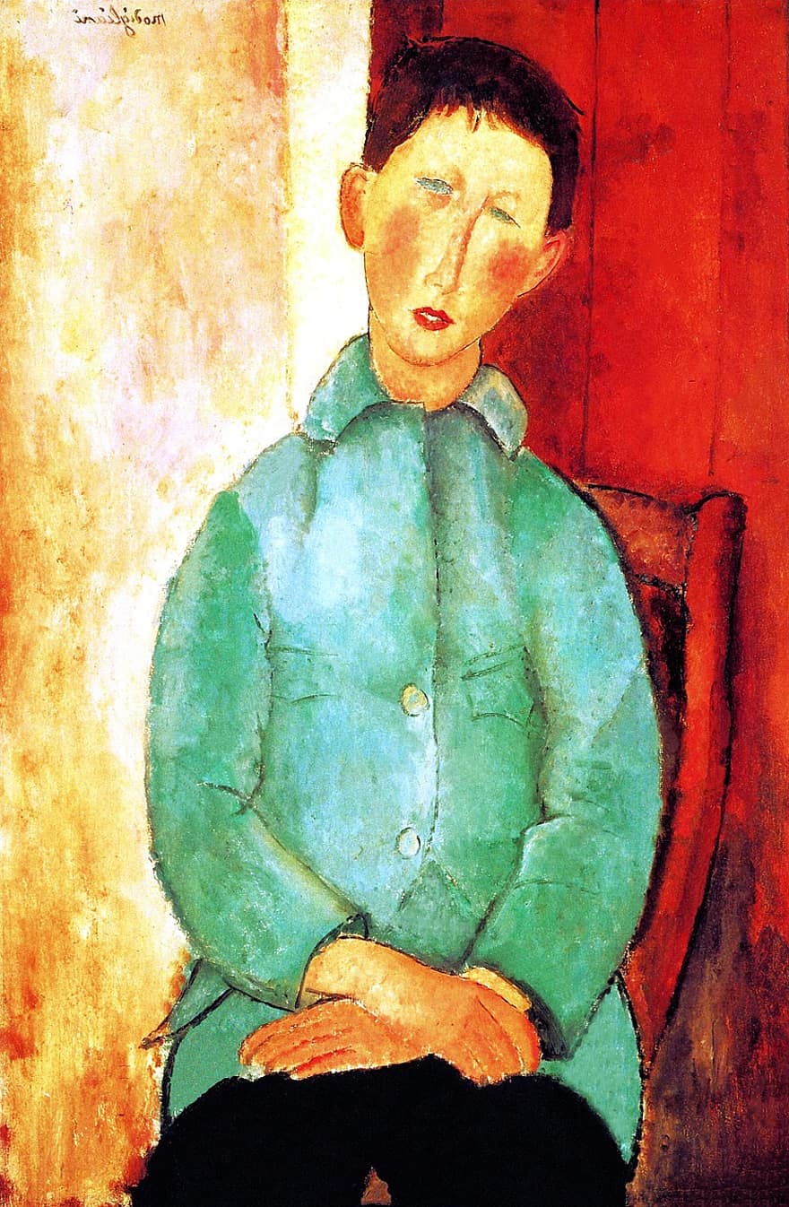 modigliani, Jongen in een blauwe jas, Impressionisme Kunst