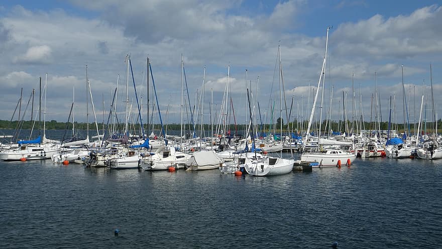 港、容器、ボート、ヨット、湖、自然、航海船、セーリング、水、青、夏