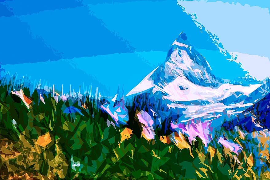 Matterhorn, hegy, Alpok, svájc, hegyi virágok, fű, ég, séta, idegenforgalom, utazás, tájkép