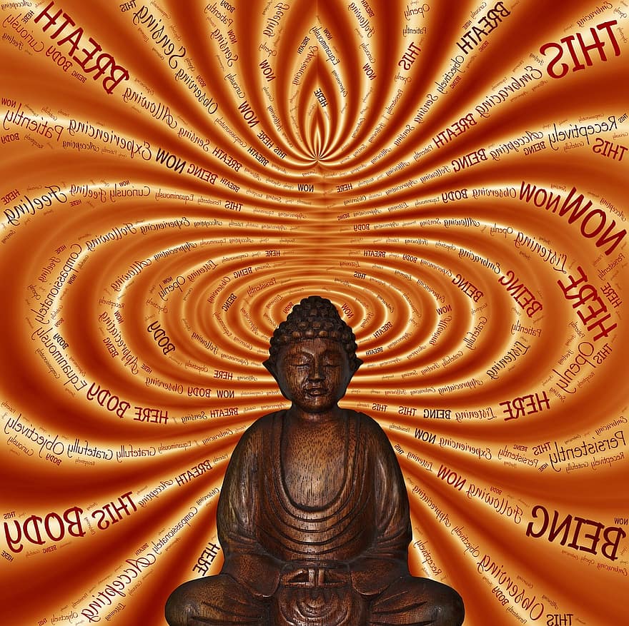 duduk, merenungkan, makhluk, sini, sekarang, menyajikan, meditasi, sadar, perhatian, kehadiran, kesadaran