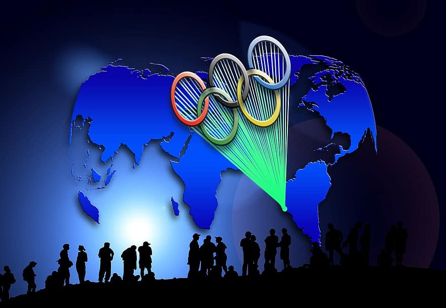 rio, cu laser, sol, jocuri Olimpice, logo-ul olimpic, oameni, concurență