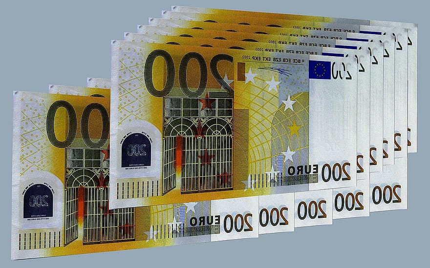 Денежные средства и их эквиваленты, Банкноты 200 евро, евро, Деньги, металлические деньги, мелочь, монеты, валюта, казаться