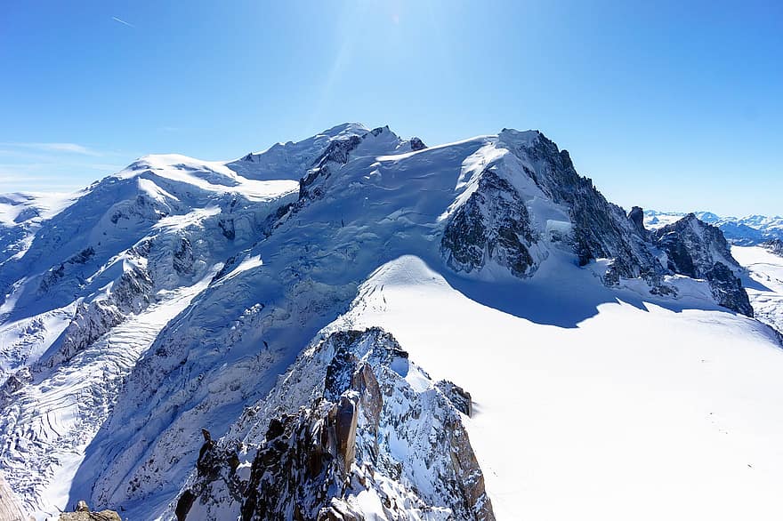 alpi, kalnu grēda, sniegs, augstākā līmeņa sanāksmē, montblanc, Francija, kalns, ziemā, kalnu virsotne, ledus, ainavu