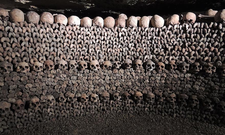 Skulls, Catacombs, Paris, Death, Bones, Skeleton, Brown Death