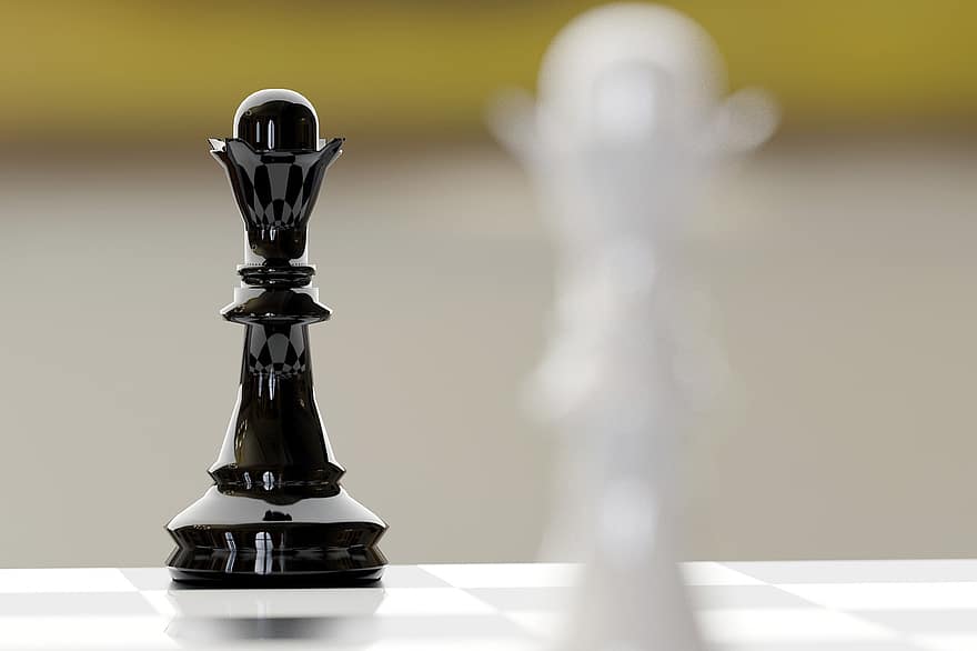 šachy, šachová figurka, Černá královna, královna, strategie, šachovnice, desková hra, detailní
