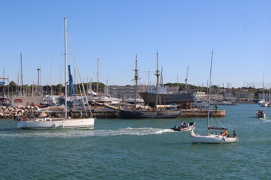 hamnen i santa maria, segelbåtar, puerto sherry, cadiz, hamn, spanien, andalusien, turism, lyx, landskap, hav