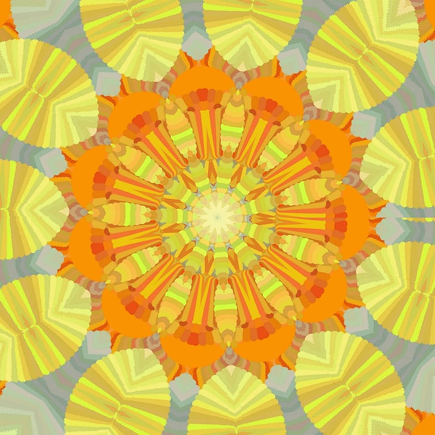 Sonnenschein, sonnig, Sonne, abstrakt, Gelb, hell, Kaleidoskop, Mandala, gelbe Sonne, Gelbe Zusammenfassung, gelber Sonnenschein