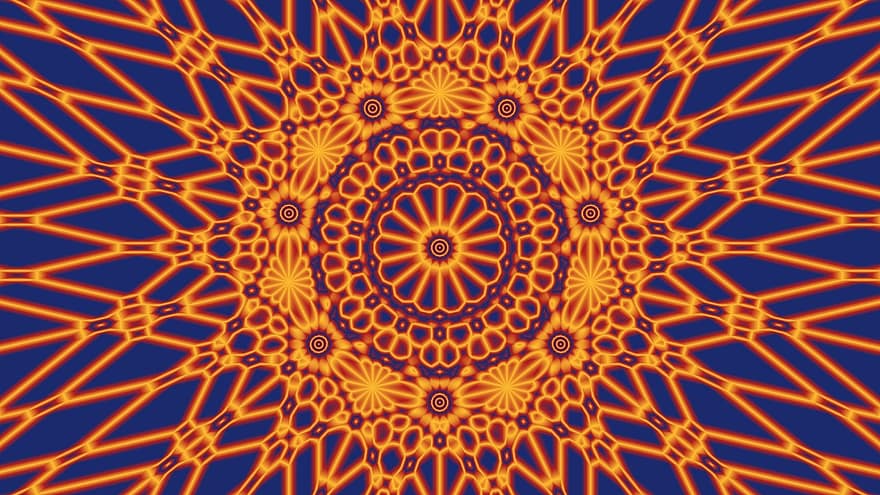 Kreis, Strahlen, Blütenblätter, Muster, runden, Hintergrund, Heptagon, Geometrie, Prozedurale Generierung, Orange, Blau
