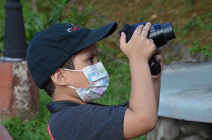 dziecko, fotograf, maska, aparat fotograficzny, fotografia, chłopak, młody