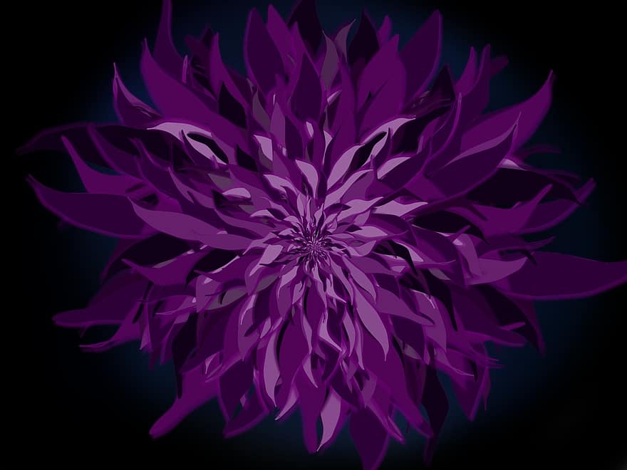 Flower, Abstract, Purple, Art, Digital, Drawing, Floral, E-card, Decoration, Black, Painting