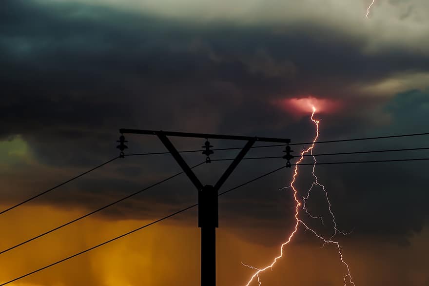 лінії електропередач, блискавка, гроза, шторм, силовий стовп, живлення