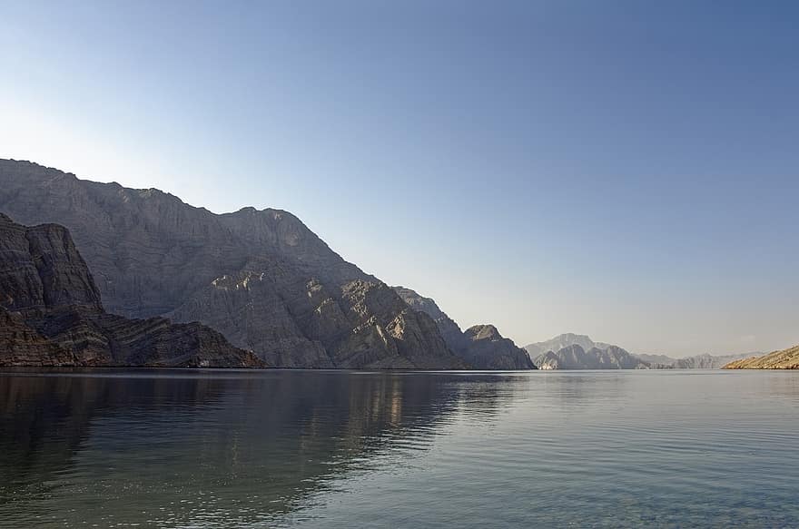 Oman, Musandam, khor najd, Habinsel, exclavei, fiord, dafin, apă, peisaj, munţi, natură