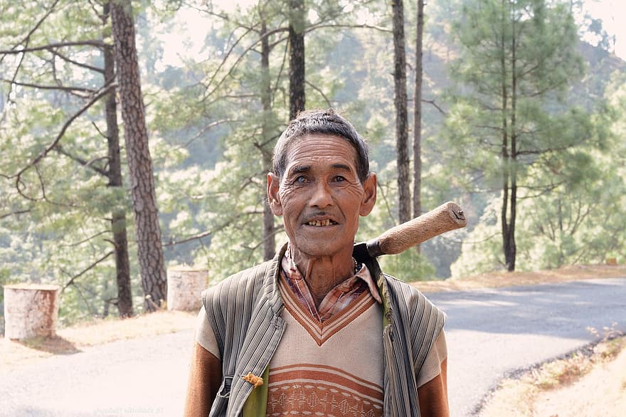 homem, lenhador, floresta, madeiras, natureza, retrato, tribo, aldeia